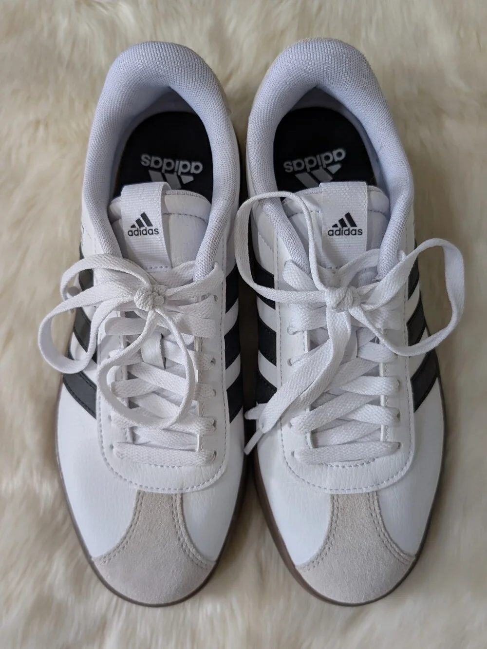 adidas VL Court 3.0 Women's Low Top Leather Lace-Up Sneakers White/Black Size 8